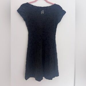 Vintage Blumarine Black Velvet Floral Mini Dress Rhinestone B Logo Y2K Italy 90s